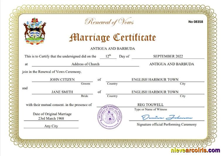 Antigua and Barbuda marriage certificate